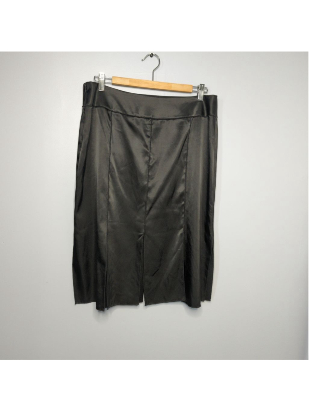 Vtg Nira Nira Black Satin Car Wash Panel Midi Skirt Sz 10 90s Goth Witchy - Picture 8 of 15